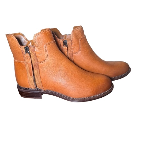 New Franco Sarto Ankle Boots Womens Size 7 Brown Tan Pebbled Leather Block Heel - Picture 2 of 5